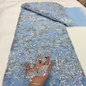 Matériaux de dentelle africaine de haute qualité, perles nigérianes et dentelle à paillettes, tissus de broderie pour robes de mariée - Product Image 5