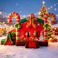 Castillo Inflable Comercial Navideño con Tobogán, Castillo Inflable con Diseño de Hombre de Jengibre y Bastón de Caramelo para Fiestas y Eventos