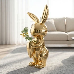 Statue de lapin en argent sur mesure, sculpture d'animal moderne de style dessin animé pour la décoration intérieure - Product Image 4