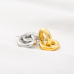 Hoop Earrings <b>Titanium</b> Steel Gold Plated Thick Geometric Design For Women - Product Image 3