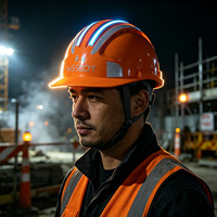 Casques de sécurité bleus clairs avec bandes lumineuses LED pour travailleurs, casque d'extérieur avec lumière clignotante constante