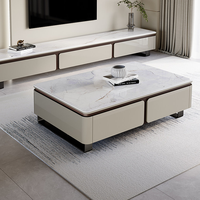 Juego de Mesa de Centro Moderno de Lujo Contemporáneo de Piedra Sinterizada y Madera con Almacenamiento, Diseño Duradero para Múltiples Usos en Sala de Estar, Dormitorio y Comedor