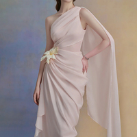 ZYHT 73513 personnalisé femmes nouveauté une épaule 3D fleur froncé en mousseline de soie irrégulière Maxi robes de soirée pour les dames