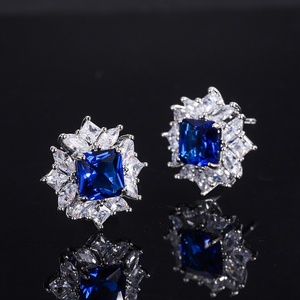 Fashion Jewelry Eco-friendly Brass Silver Plated Princess Square Cut 8*8mm Pink Zircon Cheap <b>Earrings</b> for Women Wholesale - Product Image 5