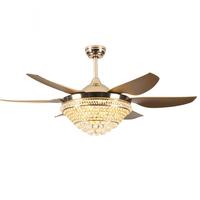 Lustre LED moderne de luxe en cristal de 42 à 52 pouces, 5 pales et télécommande intelligente, ventilateur de plafond 220V BL avec lumière