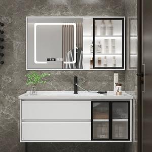 חדר אמבטיה בסגנון אירופאי עץ מוצק כיור יחיד ארון קיר רכוב חדר אמבטיה הלבשה שולחן ארון בגדים עם מראה - Product Image 4