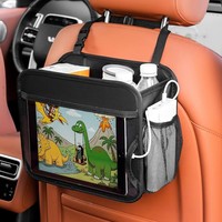 Organisateur universel pour siège de voiture en cuir PU de qualité supérieure, sac de rangement suspendu avec support pour tablette, poches pour gobelets/bouteilles et filet en maille pour sièges