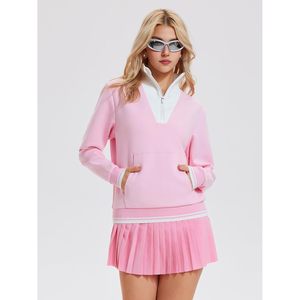 Conjunto de dos piezas para mujer: falda de tenis y sudadera con media cremallera y bolsillos, atuendo de golf, ropa deportiva transpirable de punto azul claro - Product Image 2