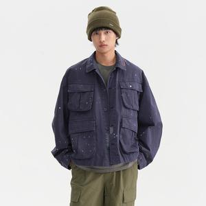 Chaqueta Bomber de Moda con Estampado de Tinta, Estilo Japonés, Holgada, Informal, con Múltiples Bolsillos, Manga Larga - Product Image 3