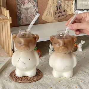 Botella de Vidrio de Borosilicato de 350 ml (12 oz) con Forma de Oso, Linda Botella de Vidrio para Beber, Copa de Vino, Maceta con Pajita de Vidrio - Product Image 4