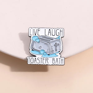 Live Laugh Toaster Pin Enamel mandi lucu Humor gelap bros logam kreatif kerah Lapel ransel hadiah perhiasan untuk teman - Product Image 4