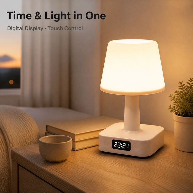 LED Night Light with Digital Clock Display, Touch Control Bedside Lamp, 3 Color Temperature USB Desk Lamp for Bedroom Home Decor