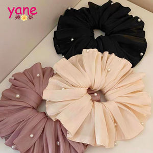 Coletero de Pelo Grande y Esponjoso de Malla, Coletero de Poliéster Brillante con Detalle de Perla, Accesorios para el Cabello de Estilo Dulce, Banda Decorativa para el Cabello - Product Image 3