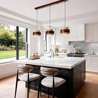 Lustre minimaliste en pierre de travertin, béton et bois Wabi-sabi, 3 lumières, pour salle à manger, îlot de cuisine, chambre à coucher