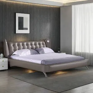 Современная роскошная двуспальная кровать размера «King-Size» мягкая мебель для спальни с деревянными каркасными рейками дизайн дома