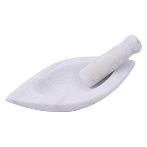 Ensemble mortier et pilon en marbre blanc naturel, première technologie mondiale à bords lisses, pour moudre les épices, les herbes et les assaisonnements de cuisine - Product Image 1
