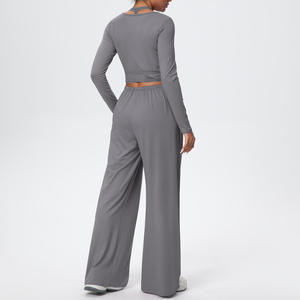 Ensemble long pour femme en Spandex et Polyester, extensible dans les quatre sens, grande taille, respirant, col en V, bretelles spaghetti, infroissable, couleur unie - Product Image 2