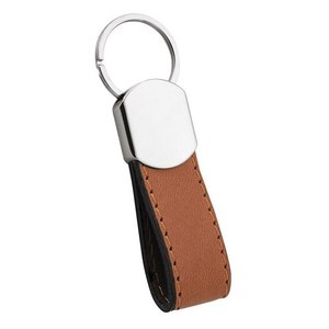 Llavero de cuero sintético marrón con anilla metálica para llaves y carteras - Product Image 1