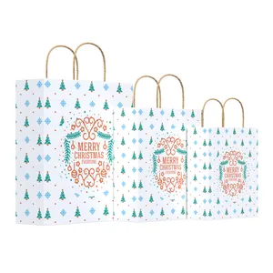 Convenient Gift Craft Shopping Supermarket Christmas Paper Bag With Ribbon Handles