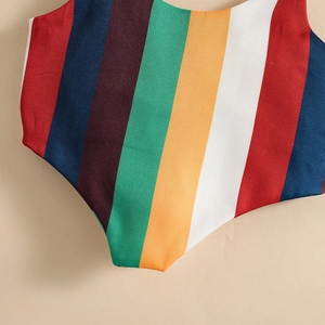 Moda estiva set di <span class=keywords><strong>abbigliamento</strong></span> per bambini cinturino stampato a strisce <span class=keywords><strong>arcobaleno</strong></span> gilet senza maniche top vita alta abiti corti per bambina - Product Image 4