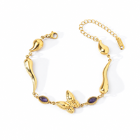 Bracelet à maillons Huibao de luxe en acier inoxydable plaqué or 18 carats avec breloques papillon et étoile pour femme, bijoux en zircon arc-en-ciel inaltérables