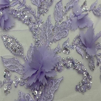 Tissu en dentelle brodée 3D fleurie blanche pour mariage, perles et sequins, maille 100% polyester, largeur 120 cm