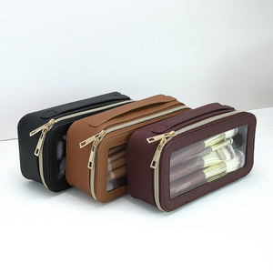 Portable Waterproof PU Leather <b>Makeup</b> Organizer <b>Bag</b> Zipper Closure <b>Large</b> Capacity Custom Color Logo Travel Cosmetic Storage <b>Bag</b> - Product Image 1