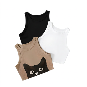 Premium Knitted Cotton Women's Eco-Friendly Breathable Sleeveless <b>Tank</b> <b>Top</b> with Feathers Streetwear for Summer Bulk Supply - Product Image 1