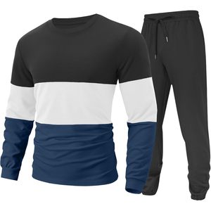 Mens 2 Piece Sweatsuit Color Block Long Sleeve Top With <b>Joggers</b> Sweatpants Casual Track Suit Set Autumn Breathable Loungewear - Product Image 1