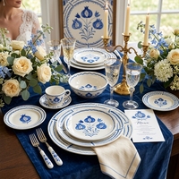 Assiettes en céramique imprimées de fleurs vintage modernes, ensembles de vaisselle de luxe en porcelaine, assiettes de dîner pour la restauration, mariage, restaurant et maison