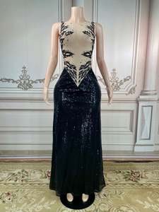 Abito da sera lungo donna Saias abito da sera Sexy senza maniche trasparente da sala da ballo con paillettes abito da ballo naturale - Product Image 2