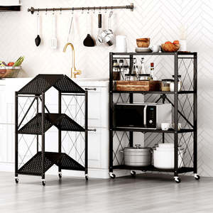 <span class=keywords><strong>Étagère</strong></span> de rangement pliable en acier avec <span class=keywords><strong>étagère</strong></span> métallique et support pour four à micro-ondes, modèle 2026 en promotion - Product Image 4