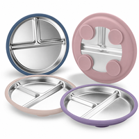 Assiette divisée pour tout-petits avec 4 ventouses, manchon en silicone amovible, plat antidérapant pour bébé de 0 à 12 mois