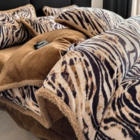 Set Sprei Kasur Musim Dingin Grosir, Bahan Fleece Tebal, Motif Geometris Retro, Sarung Selimut, Sprei, Sarung Bantal, Imitasi Kasmir