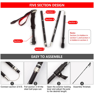 Bâton de randonnée télescopique pliable en 5 sections, bâtons de randonnée ultralégers portables pour le camping en plein air, bâton de marche pliable pour la randonnée - Product Image 4