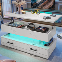 Table basse élévatrice avec rangement pour le salon Petite table basse avec tiroirs en tissu et lumière LED pour la réception des repas