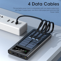 Cargador de Banco de energía solar de 20000mAh Cable impermeable incorporado Cargador móvil de luz LED con potencia de salida de 10W