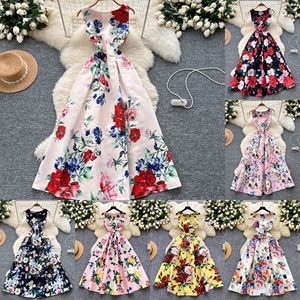 Vestido Midi Casual de Primavera para <span class=keywords><strong>Mujer</strong></span>, Estilo Vintage, Corte Ajustado, Sin Mangas, Estampado, con Encaje - Product Image 3