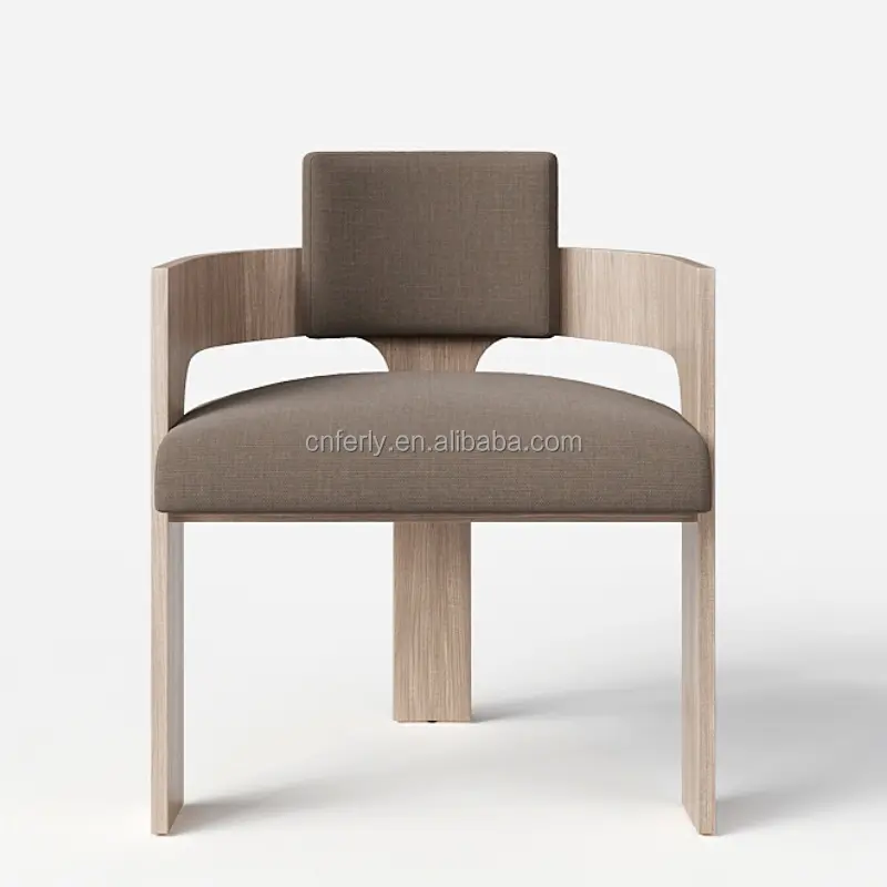 Ferly Prive Custom Moderne Grijze Stof Eetkamerstoel Zijden Bekleding Stoffen Massief Houten Fauteuils Voor De Eetkamer