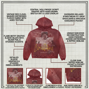 Felpa <span class=keywords><strong>con</strong></span> <span class=keywords><strong>Cappuccio</strong></span> da <span class=keywords><strong>Uomo</strong></span> in Cotone Pesante Lavato all'Acido, Stile Vintage Rosso Streetwear <span class=keywords><strong>con</strong></span> Stampa Personalizzata Effetto Consumato e Bordi Sfrangiati - Product Image 4