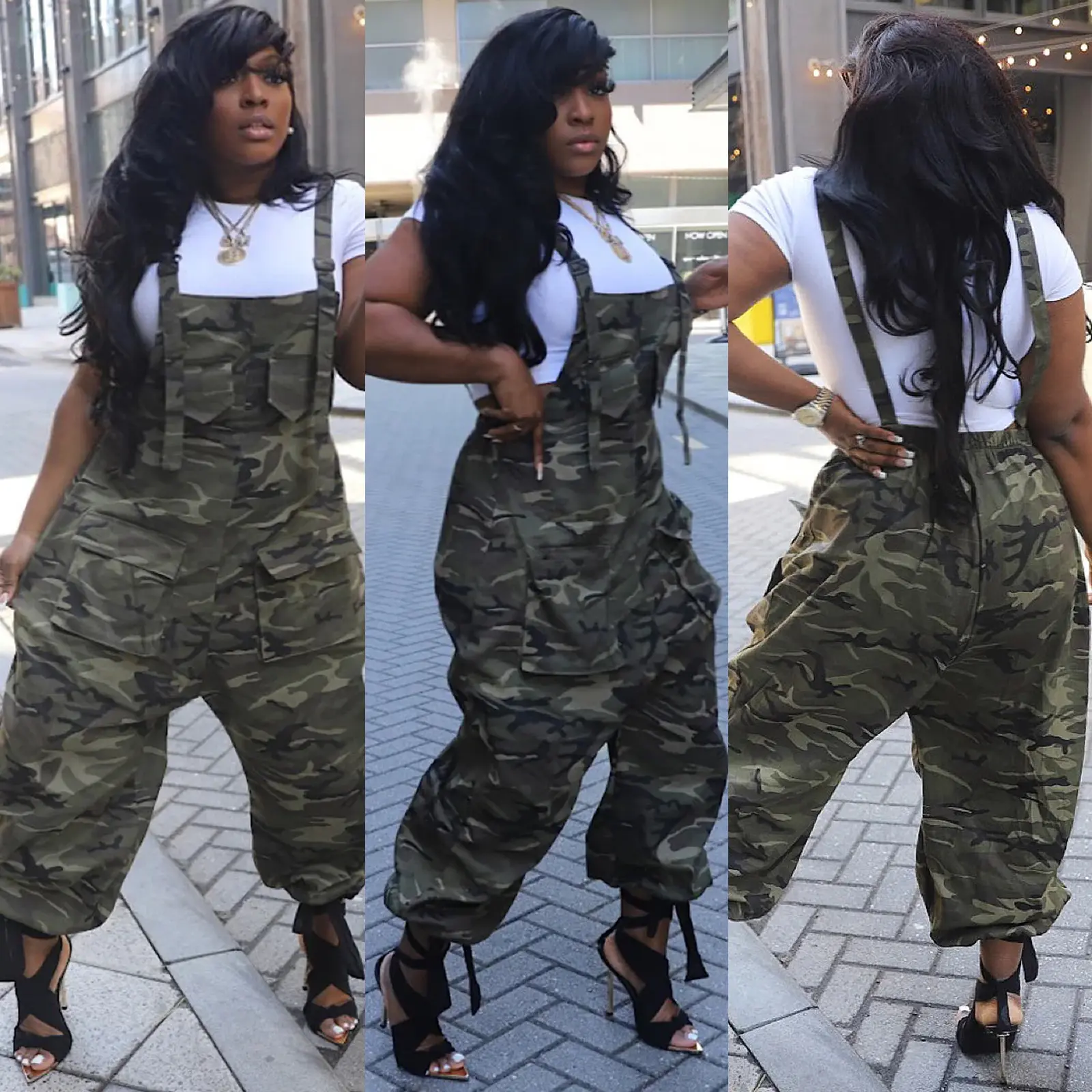 Nouveau Streetwear mode femmes pantalons et pantalons Cargo salopette Camo Denim jean lâche jarretelles pulls pantalons décontractés pantalons