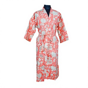 Romantic Printed Open Front Floral Handmade Knitted Breathable 100% Cotton Winter Sleepwear Autumn Spring High Rise <b>Robe</b> - Product Image 1