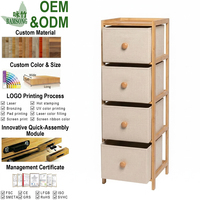 Commode à 4 tiroirs de haute qualité en bambou naturel avec rangement en tissu, meuble de rangement autoportant pour la maison, le bureau ou la chambre
