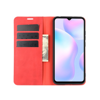 Coque de téléphone portable en cuir pour Xiaomi, étui à rabat avec support de cartes, en TPU, rouge, avec riz, 9A