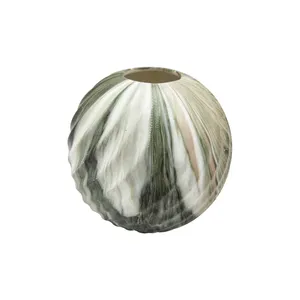新产品创新球形状效果陶瓷彩色绿色大理石人造花花瓶