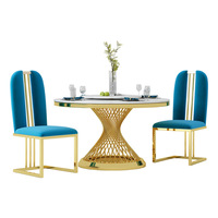 Ensemble de table à manger en acier inoxydable, marbre rond de luxe, 4/6 chaises pour la maison, le restaurant, meubles de salle à manger