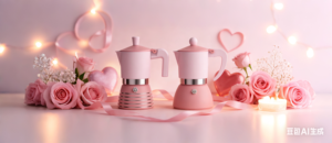 Ensemble de cafetière Moka rose Emode New Style pour la Saint-Valentin en aluminium avec deux tasses - Product Image 3