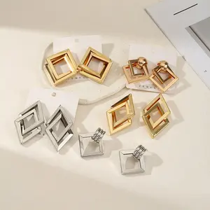 Neues Produkt Persönlichkeitsohrringe kreatives Design Metallgeometrie doppel quadratische Ohrringe Schmuck
