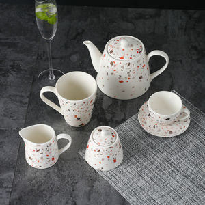 Style moderneTerazzo <span class=keywords><strong>Passion</strong></span> Imprimé Logo personnalisé Tasse à café et soucoupe en céramique de chine osseuse Service à café thé expresso latte en porcelaine - Product Image 3