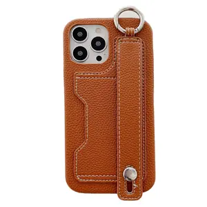 Luxury PU Leather Mobile Phone Cases Business Card Holder Slot Pocket Hand Finger Strap For Iphone 14 13 12 11 X XS XR PRO MAX